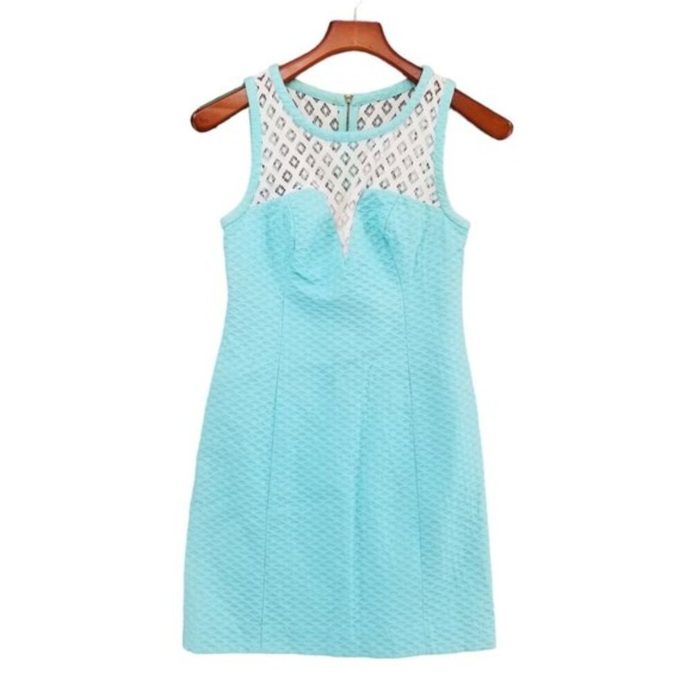 Lilly Pulitzer Vandalia Shift Dress Serene Blue Sleeveless Textured Cotton Sz 0 - Picture 3 of 12